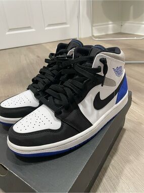 Jordan Mid-Top Sneakers in Black, White & Blue